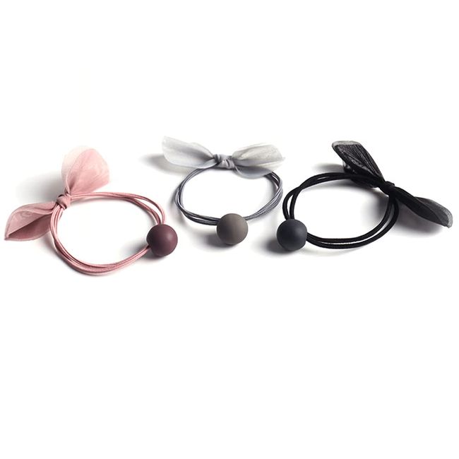 Hair Rubber Hair Accessories, Hair Elastic, Stylish, Adult, Children, Hair Ornament, Rubber Band, Hair Arrangement, Beads, Pearl-style, Ins, Popular, Cute, Stylish (Ribbon-like 3-Piece Set)