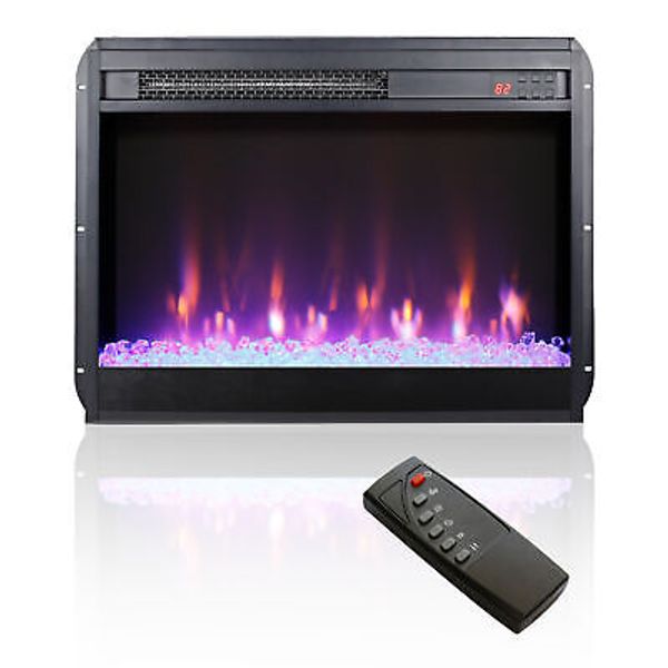 23 Inch Ultra Thin Electric Fireplace Insert Crystal Flame Remote Control Timer