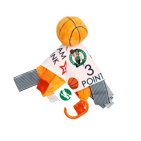 The Learning Lovey Boston Celtics Baby Tag Toy - NBA Basketball - Baby Sensory Crinkle Toys - Soft & Safe - Ideal Baby Stroller Toy - BPA Free w/Stroller Clip (10 x 10 Basketball Toy)