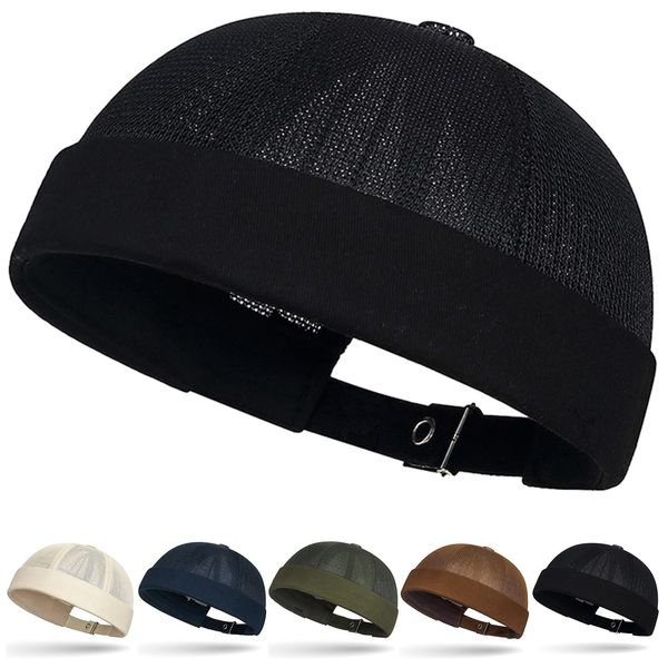 Initlove Docker Hat for Mens Mesh Beanie Cap Breathable Brimless Sailor Hat Black
