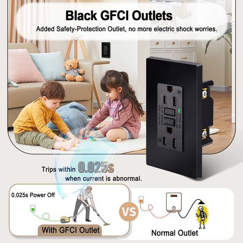 Black GFCI Outlet 15 Amp,Nineleaf 1PK Black Outlets Receptacles,GFI Electrical Outlet with LED Indicator,Weather Resistant WR,110-120V,Wall Plates and Screws Included,ETL,Indoor and Outdoor Use