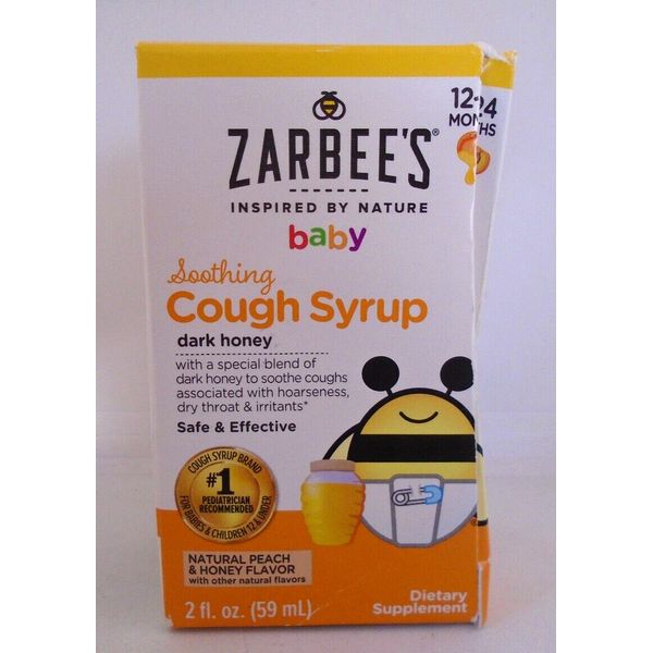 Zarbee's Baby Soothing Cough Syrup 12-24 Months Natural Peach & Honey Flavor