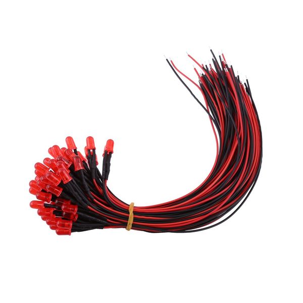 Walfront 50Pcs 3/5/10mm Pre-Wired Diffused LED Diodes Multi Colors Light DC 9-12V(Red Light-5mm)