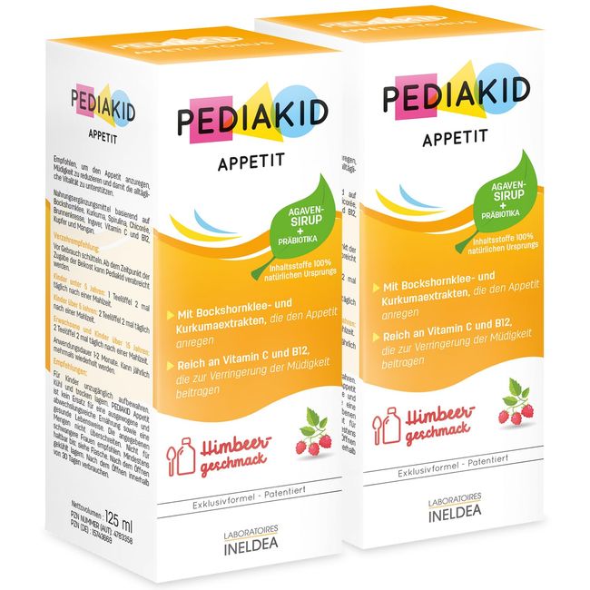 PEDIAKID - APPETIT - Regt den Appetit an und bekämpft Müdigkeit - Glutenfrei - Vegan - Ab Aufnahme der Beikost - Set mit 2 sirups 125ml