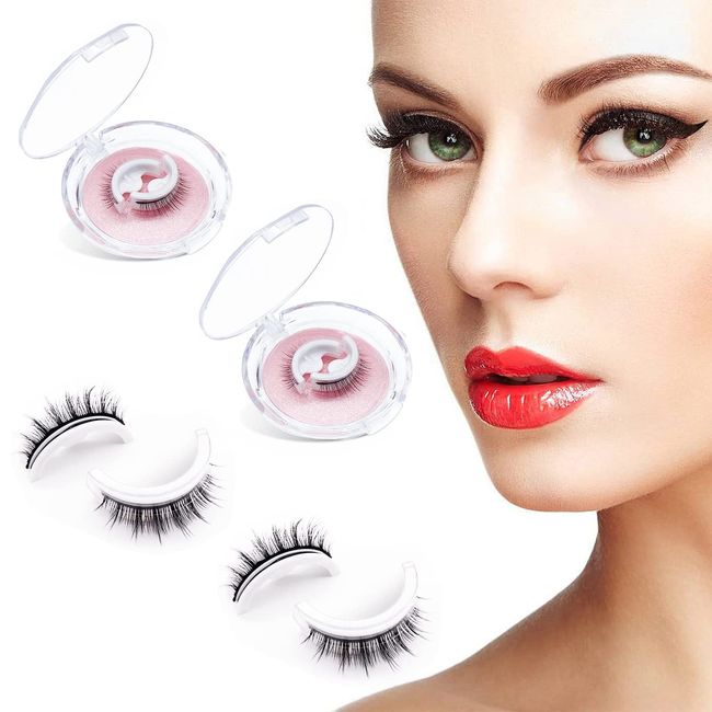 2 Paar Wiederverwendbar Selbstklebende Falsche Wimpern Buschige Flauschig Künstliche Wimpern ohne Kleber Weich und Bequem Make Up Leicht und Einfach zu Tragen