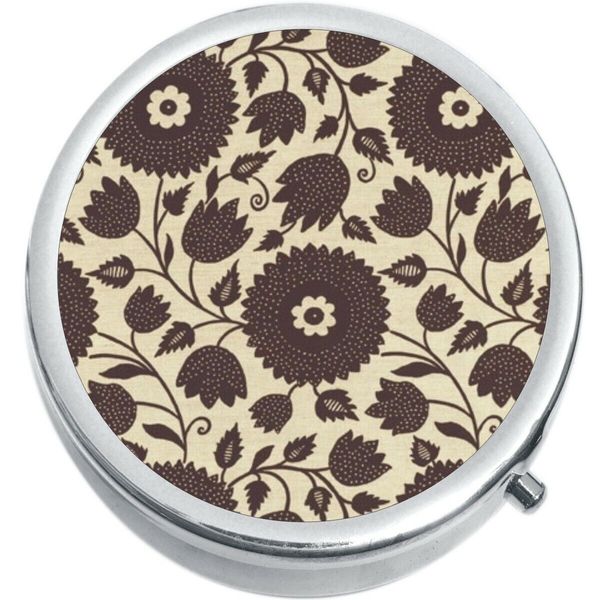 Brown Flower Pattern Medicine Vitamin Pill Box