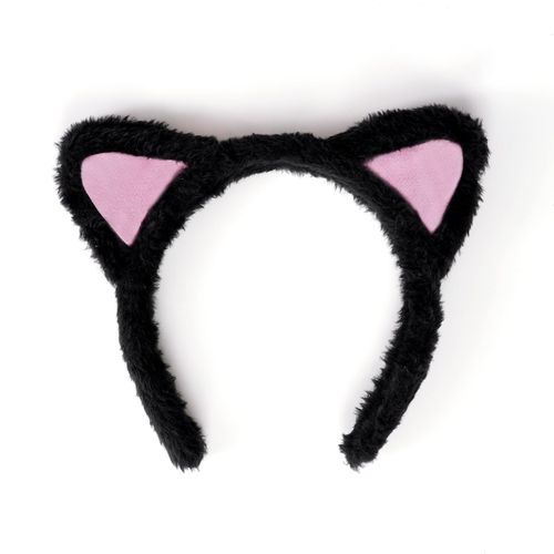 Black Cat Ears Headband Hairband, Cute Animal Ears Headband, Soft Plush Cat Ear Headwear Hair Hoop for Halloween Cosplay Cat Costume Make Up Washing Face