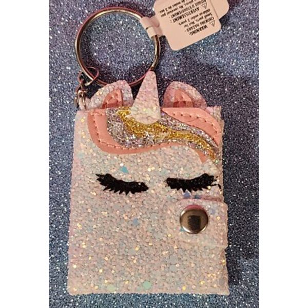 Glitter White Iridescent Unicorn Mini Diary Notebook Keychain NWT