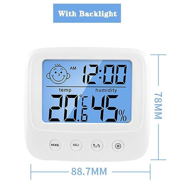 Indoor Thermometer Alarm Clock Display Digital Room Thermometer Hygrometer  Thermometer, Blue