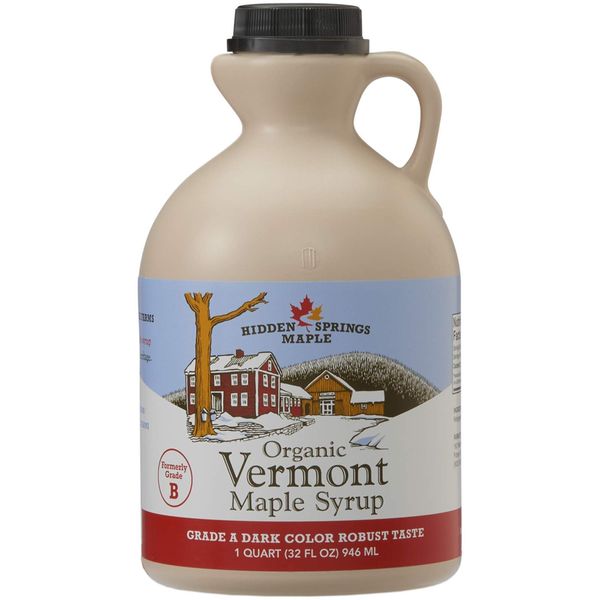 Hidden Springs Maple Organic Vermont Maple Syrup, Grade A Dark Robust (Formerly Grade B), 32 Ounce, 1 Quart, Family Farms, BPA-free Jug