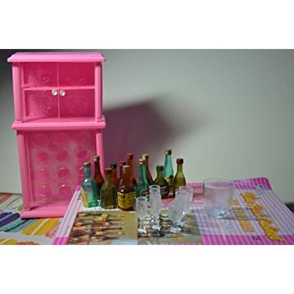 Gloria Dollhouse Furniture: Wine Cabinet Liquor Bottles and Glasses