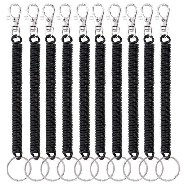 Cobee Coil Springs Schlüsselanhänger, 10 Stück einziehbare Coil Springs Schlüsselanhänger mit Karabinerverschluss, Spring Coil Leash Cord Sicherheitsseile, Elastisches Handy Handgelenk Spulenband