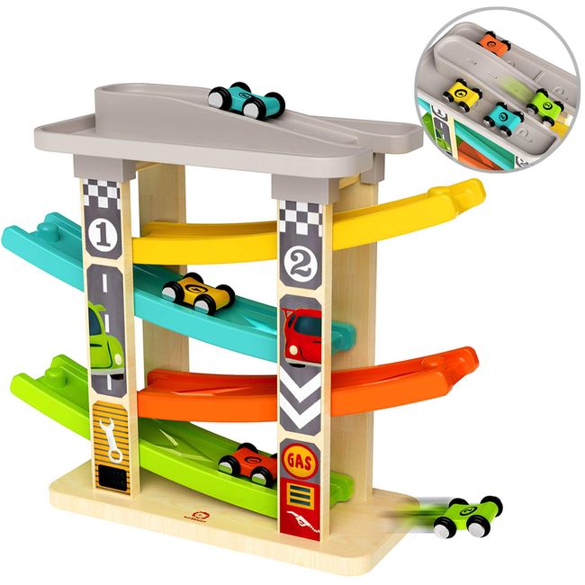 Top Bright Toddler Toy Race Track 1 2 Year Old Boy, Car Ramp Racer Toy Gifts for One Year Old with 4 Mini Cars