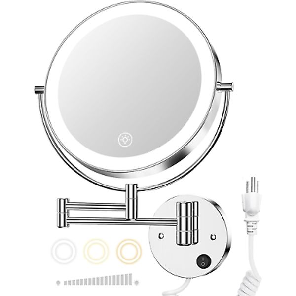 9” Wall Mounted Lighted Makeup Vanity Mirror with 3 Color Lights & Stepless Dimm