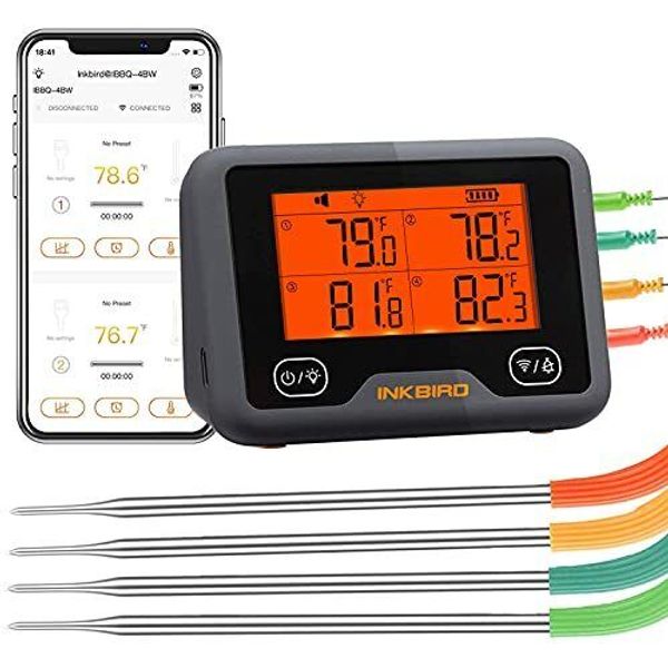 Wifi & Bluetooth Grill Meat Thermometer Ibbq4bw With 4 Colored Probes Timer High