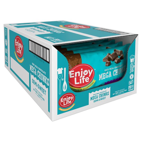 Enjoy Life Baking Chocolate Semi-Sweet Mega Chunks, Dairy Free Chocolate Chips, Soy Free, Nut Free, Non GMO, Gluten Free, Vegan Chocolate Chips, 12 Bags (10 oz) Bulk Chocolate