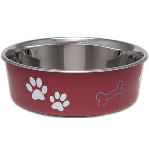 Loving Pets - Bella Bowls - Dog Food Water Bowl No Tip Stainless Steel Pet Bowl No Skid Spill Proof (Extra Large, Merlot Red)