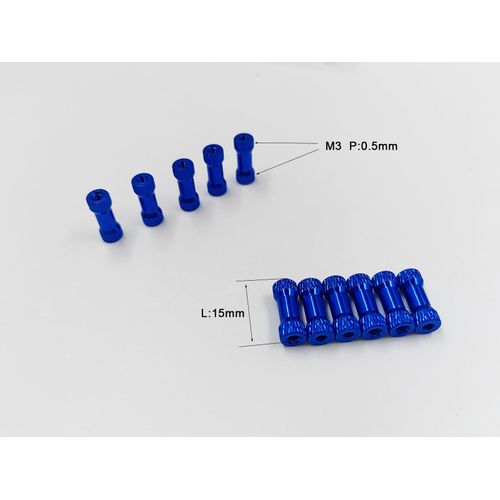 BingSHH Double-Ended Thread Anodized Column Aluminum Stand Off Connection Tube Wide Head Column Spacer Pillar M3*15mm 10Pcs for DIY Parts RC/FPV/Drone Multicopter (Blue)