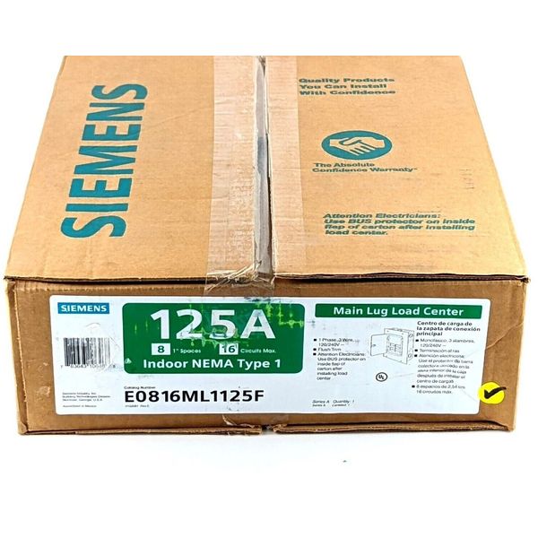 NEW Siemens E0816ML1125F Main Lug Load Center, 8-1" Spaces, 16-Circuits Max