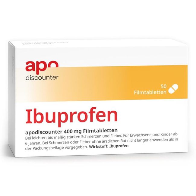 apodiscounter Ibuprofen 400 mg Schmerztabletten (50 Stk) - schnell wirksam & stark gegen Schmerzen