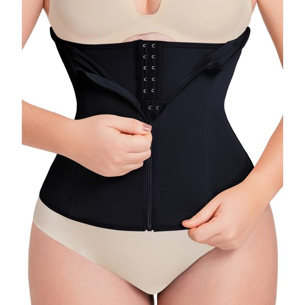 MERYOSZ Waist Trainer Corset Zipper Tummy Control Shapewear Breathable Waist Cincher for Women Body Shaper Sport Girdle (Black,XL)