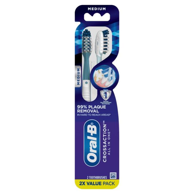 Oral-B CrossAction All In One Toothbrushes, Medium, 2 Count