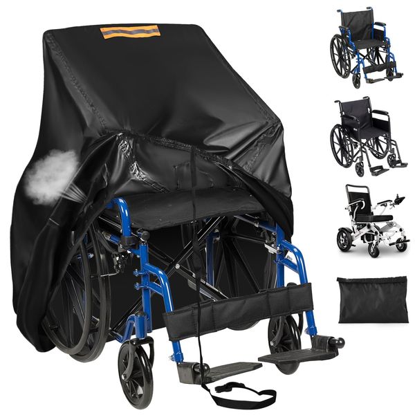 Protective Cover for Wheelchair, Robust 420D Universal Waterproof Cover for Wheelchair Bicycle Scooter and Electric Wheelchair, UV-Resistant, with Waterproof Strips, Reflective Strips Handles,