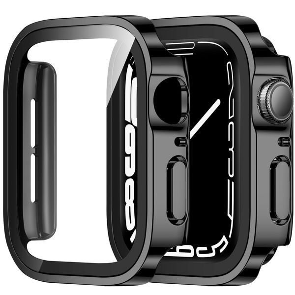 ZZDZZ 2 Pack Hard PC Case Compatible with Apple Watch Case 44mm Series 6/SE/5/4 with Tempered Glass Screen Protector, Ultra-Thin Straight Edge Protective Cover for iWatch 44mm (Black/Black)