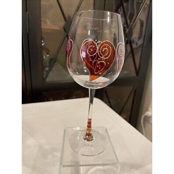 MoMo Panache My Favorite Wine Glass Hearts Love Signed by Helen James