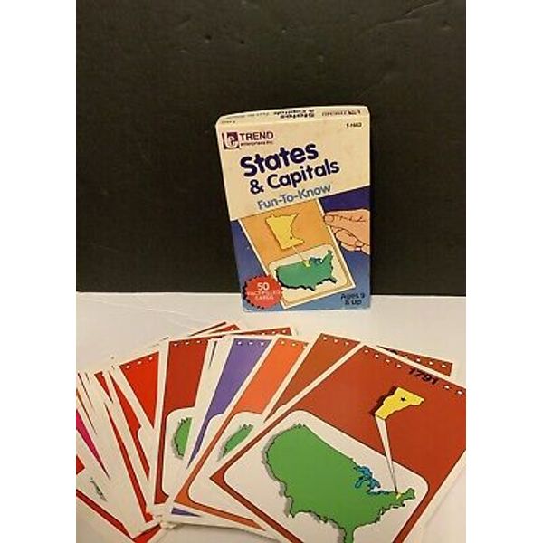 1987 Trend States & Capitals Learning Flash Cards 50 States Fun To Know School