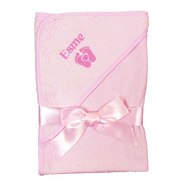 Baby Boy Girl Personalised Hooded Bath Towel Bathing Wrap White 75 x75 (Baby Feet Pink Towel)