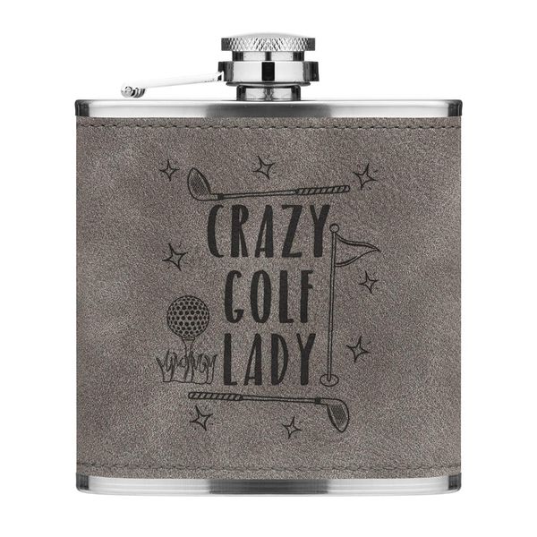 Crazy Golf Lady 6oz PU Leather Hip Flask Grey Luxe