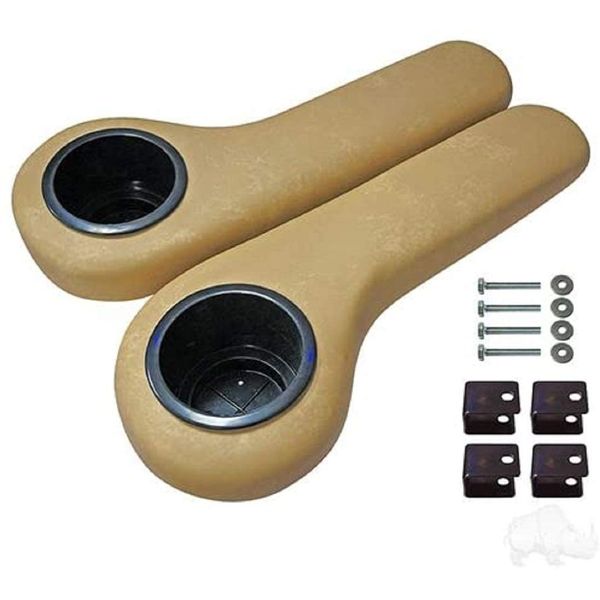 Universal Golf Cart Rear Seat Arm Rests with Cup Holders - TAN