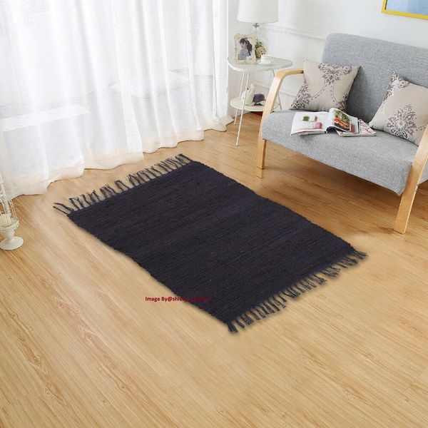 Rug 100% Cotton Hand Woven Chindi Area Floor Door Decor Rag Yoga Mat Boho Rug