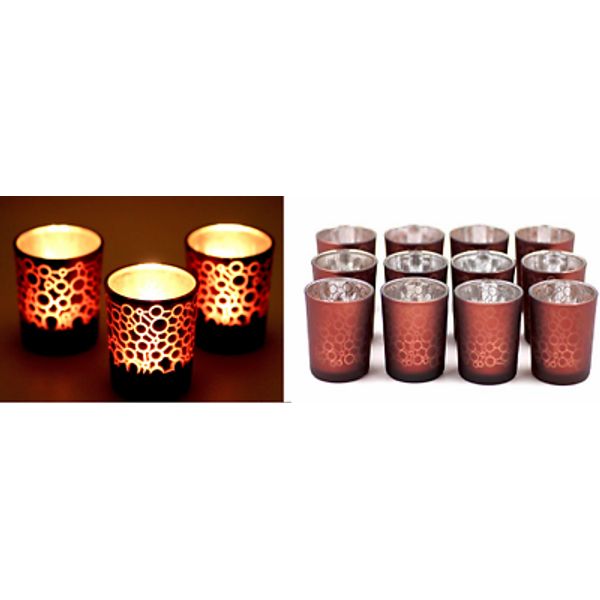 Glass Votive Candle Holders Spa Wedding Vinnet Beauty 2.6 IN. Set of 12 (Amber)
