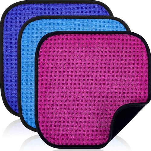 Aoriher Pack of 3 Bowling Ball Shammy Pad Cloth Bowling Microfibre Cloth Cleaning Pad Easy Grip Towel for Clean Bowling Ball Made of Dirt Oil (Blue, Fuchsia, Blue Purple, 7.8 x 7.8 inches)