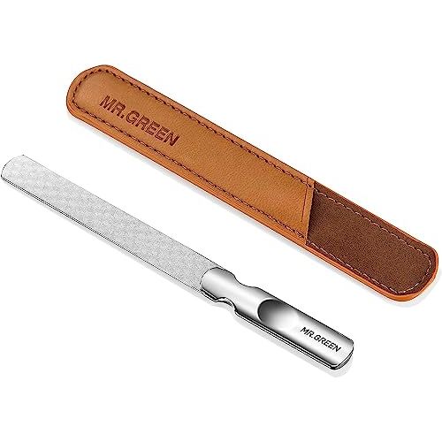Stainless Steel Nail File with Anti-skid Handle and Leather Case,Double Sided Grits and Superior Quality,Files Nails Easily for Men and Woman,Environmentally friendly