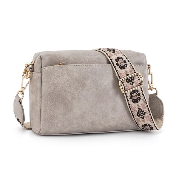 APHISON Umhängetasche Damen Klein Grau Crossbody Bag mit Breitem Gurt Boho Schultertasche PU Leder Handtasche Tasche mit Abnehmbarem Schultergurt Kartenschlitz Reisetasche