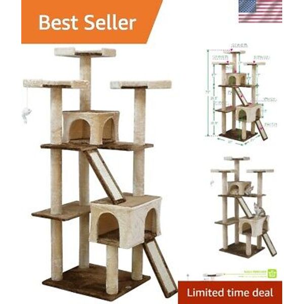 Durable Indoor Cat Activity Center: 71in Cat Tree with Scratching & Climbing