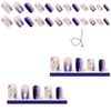 Set of 24 Nail Tips Ice Blue Gradient Camellia Flower Decoration Girly Nails