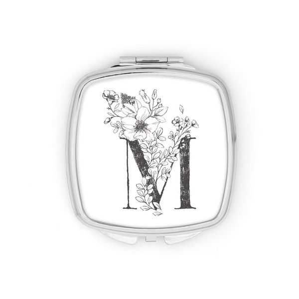 Personalised Initial M Any Letter Vintage Black Floral Compact Pocket Mirror Initials Custom Monogram