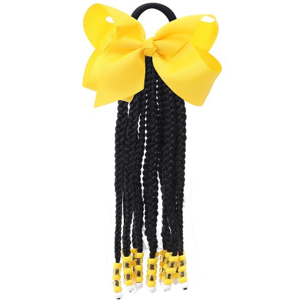 Kids Braid Ponytail Extension with Elastic Bowknot Tie Clip in Beads Braids Hair Extensions Braids Hair Extensions Wig for Children Girls Wigs with Bead Decoration Synthetic Hairpiece Black