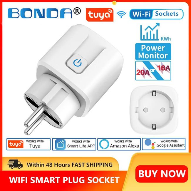 16A 20A WiFi Smart Plug EU Smart Socket With Power Monitor Timing Function  Tuya Smart Life