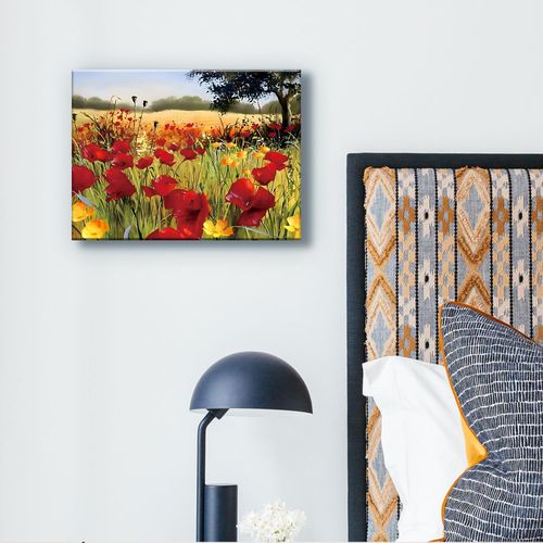 Abstract Poppy Canvas Wall Art Red Flower Scenery Wall Decor, Nature Wilderness Picture Artwork for Living Room, Country Wildflower Landscape Poster for Bedroom Bathroom Modern Home Decoration 12x16"