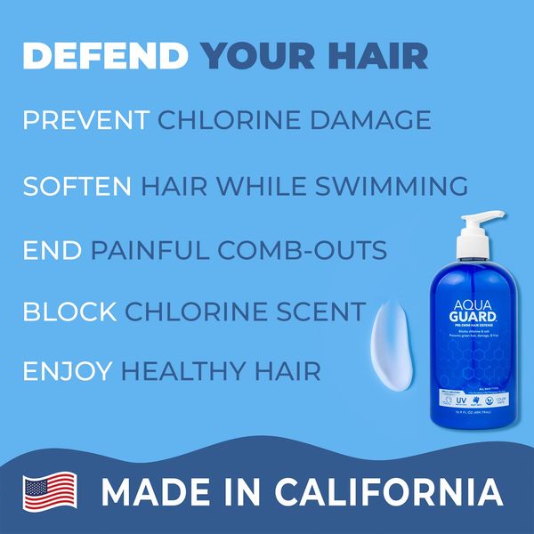 AquaGuard Pre-Swim Hair Defense | Prevents Chlorine Damage + Softens Hair While Swimming | Made in California | Color Safe, Leaves Hair Smelling Great | 16.9 oz