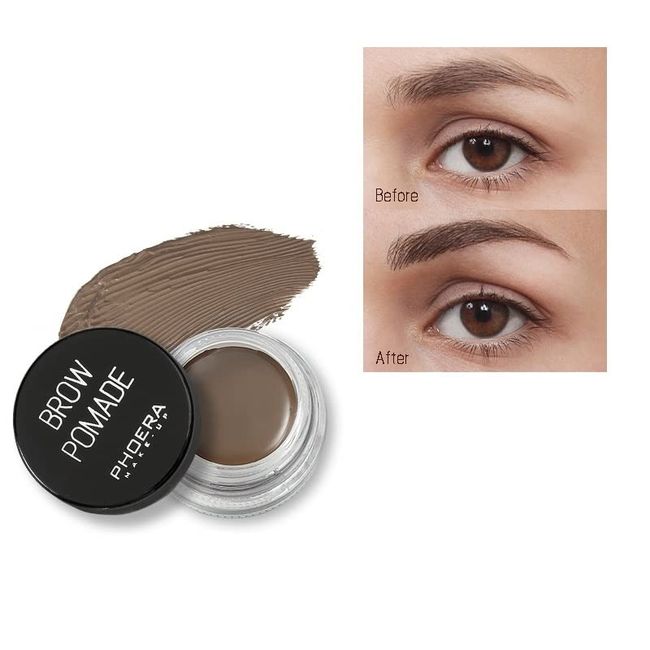 PHOERA Eyebrow Pomade Waterproof 24 Hours Long Lasting Sweat Resistant Brow 6 Colours Cream Gel (03 Soft Brown)