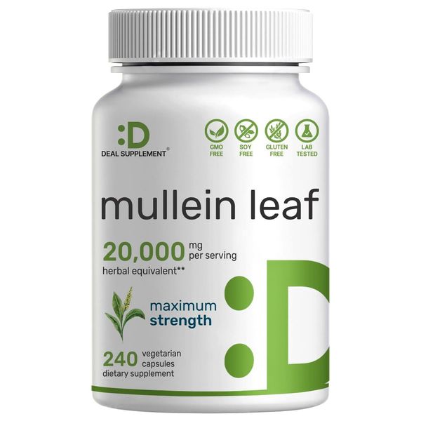 Mullein Leaf Extract Capsules Max Strength 20000mg Support Lung Cleanse 240 Pill