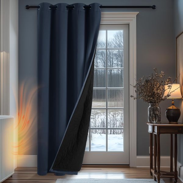 Deconovo 100% Blickdichte Gardinen Vorhänge Wärmeisolierend Verdunklungsvorhang Thermo Kälteschutz Vorhang Raumteiler Türvorhang Raumtrenner, 160x132(HöhexBreite), Dunkelblau, 1 Stück