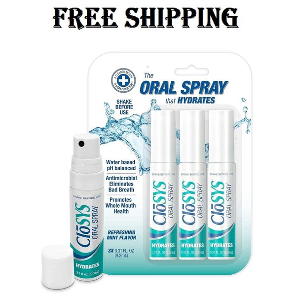 CloSYS Oral Breath Spray, 0.31 Ounce (3 Count), Mint, Sugar Free, pH Balanced