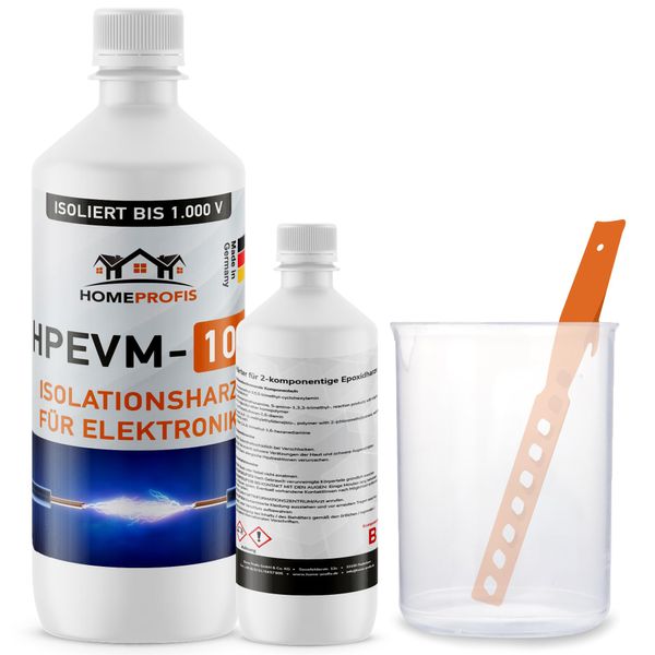 Home Profis HPEVM-100 Elektrovergussmasse (600g) – Komplett-Set (inkl. Mischbecher & Rührstab) in Transparent Gießharz für Abzweigdosen und LED-Formen, bis 1000 V, wasserdicht, frostsicher